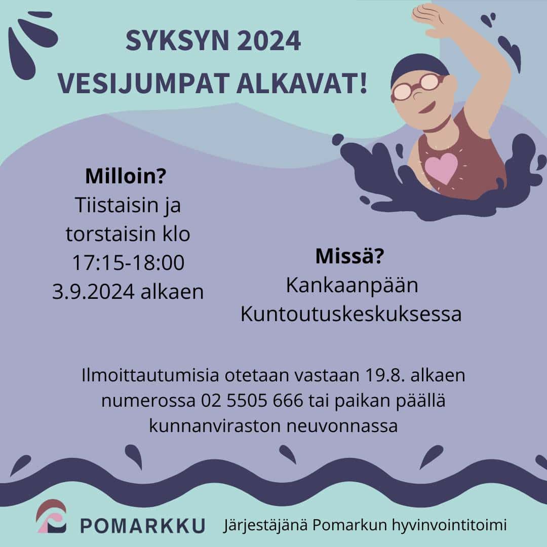 455240739 902626518574122 2087099120723514214 n - Vuoden 2024 syksyn vesijumpat alkavat - Pomarkun kunta kuva jossa sama teksti vesijumpasta kuin kuvan päällä