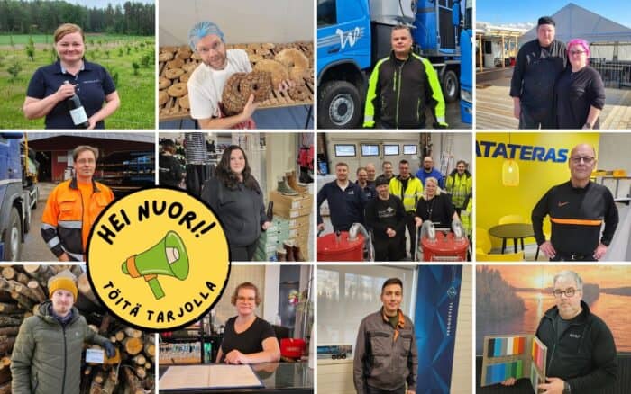 Nuorten työpaikkavideot -artikkelikuva. Kuvissa henkilöitä.